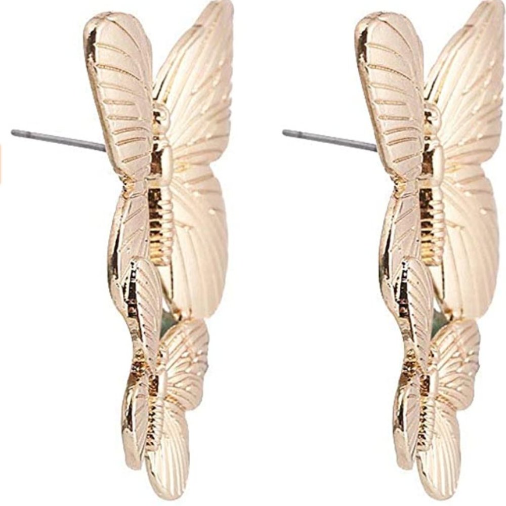 Gold Butterflies Summer Statement Earrings - Picture 3 of 8